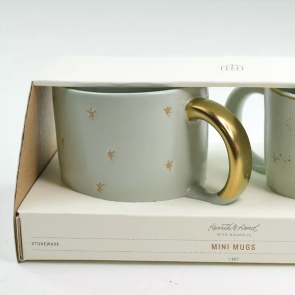 MAGNOLIA | Set (2) Sage Mint Grn & Gold Mini Mugs - Picture 2 of 3